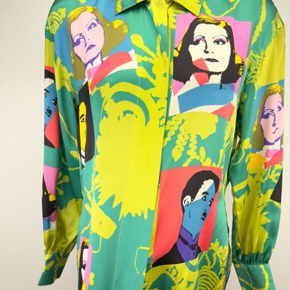 ESCADA Margaretha Ley VTG Pop Art 100% Silk Chaplin Garbo Multicolor Blouse 36 - Picture 11 of 14